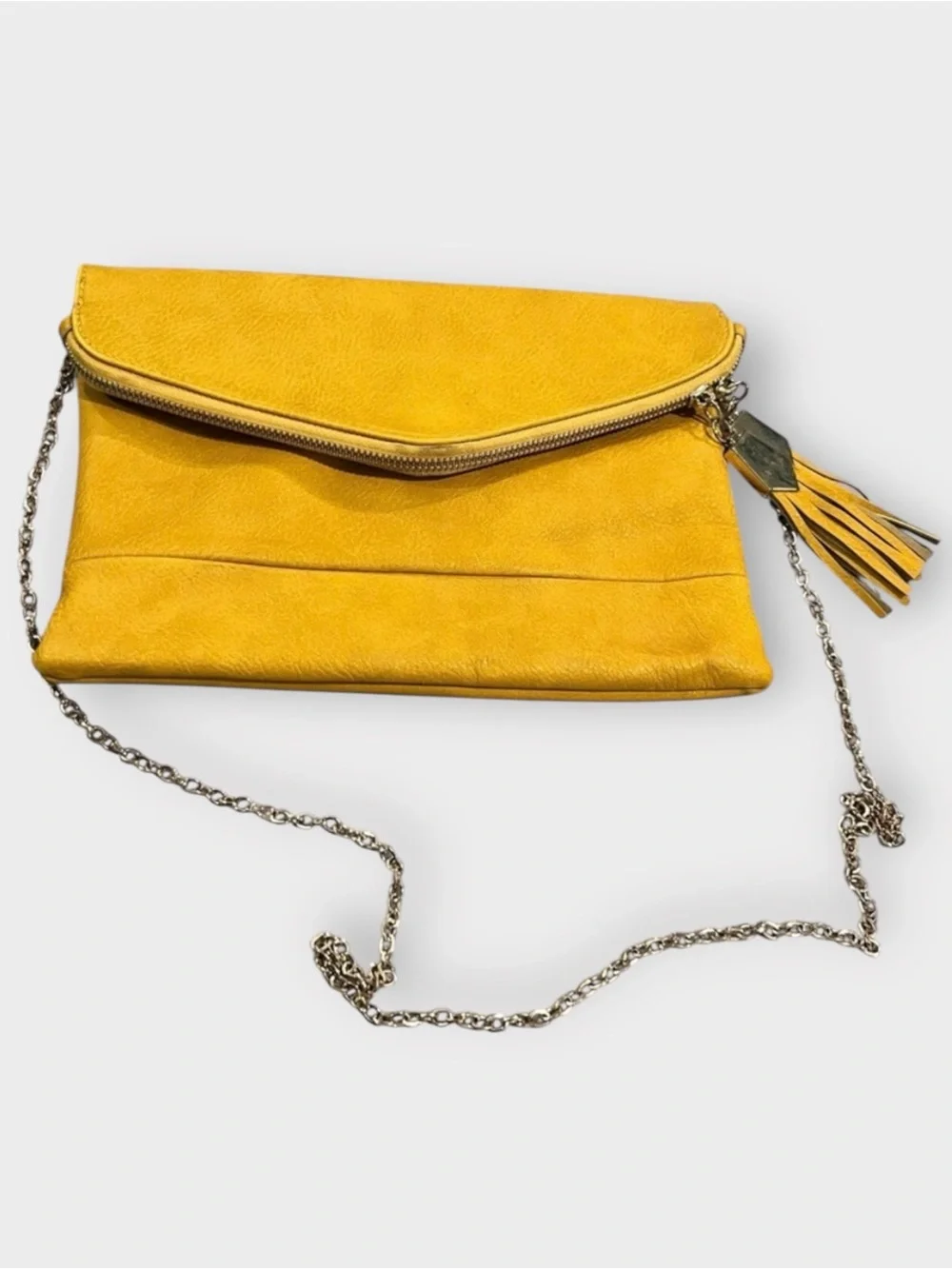 Urban Expressions Mustard Yellow Foldover Crossbody Clutch | chain & tassel